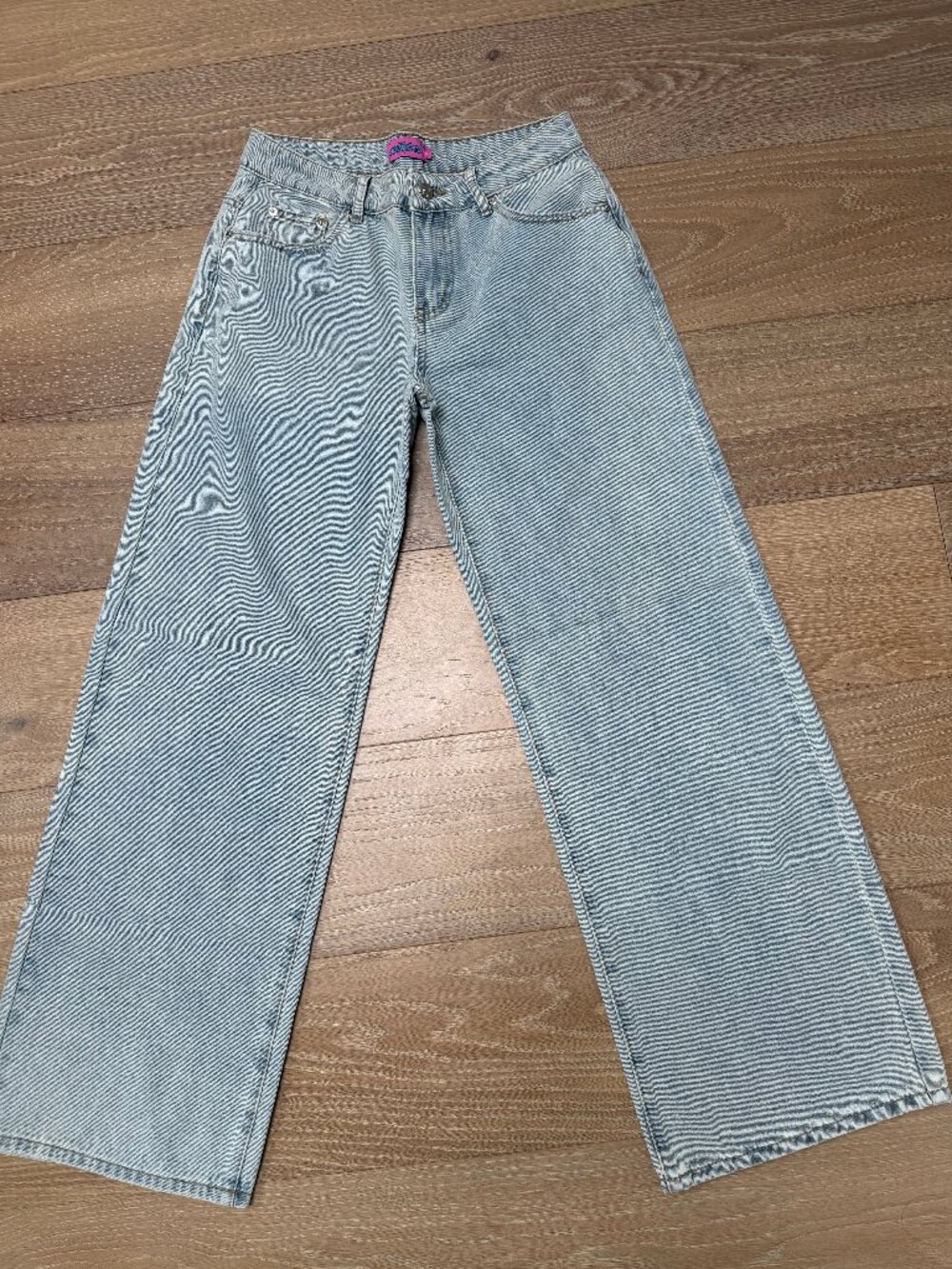 Edikted Bow Pocket Low Rise Wide Leg Jeans Light Wash Size S